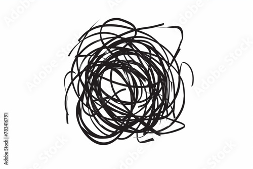 Chaotically tangled line and untied knot in form of circle. Psychotherapy concept of solving problems is easy. Unravels chaos and mess difficult situation. Vector illustration vector icon, white backg photo