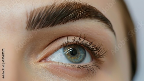 Long-lasting eyebrow styling and eyebrow coloring are done by the makeup artist. Laminate your eyebrows. makeup and facial care performed by experts. photo