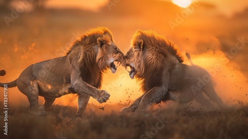 Intense Lion Battle for Dominance on African Savanna