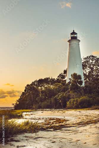 St. Marks Lighthouse at sunset in Wakulla, Florida. 