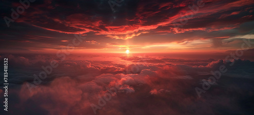 Highly dramatic sunrise scenery from above the fog, AI Generative.