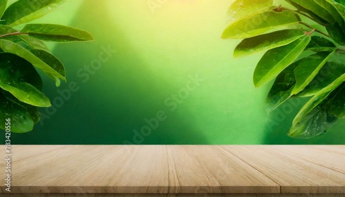 empty green color studio table room background banner for advertise product product display with copy space for display of content design banner for advertise product on website