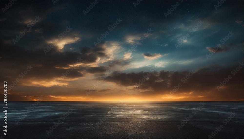 dark floor background with sunset clouds night sky horizon