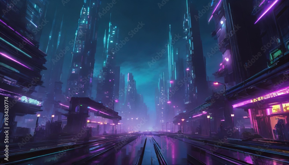 a futuristic cyberpunk neon city at night anime style generative ai