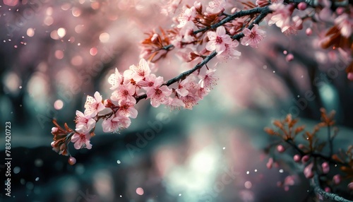 eautiful spring scene with pink blooming cherry generative ai