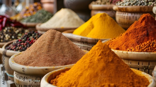 aromatic spices shop or a supermarket spice section with empty price or name tag as wide banner with copy space area