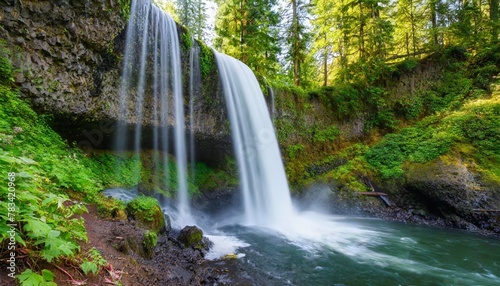 beautiful tranquil waterfall surrounded by lush green foliage in north bend wa