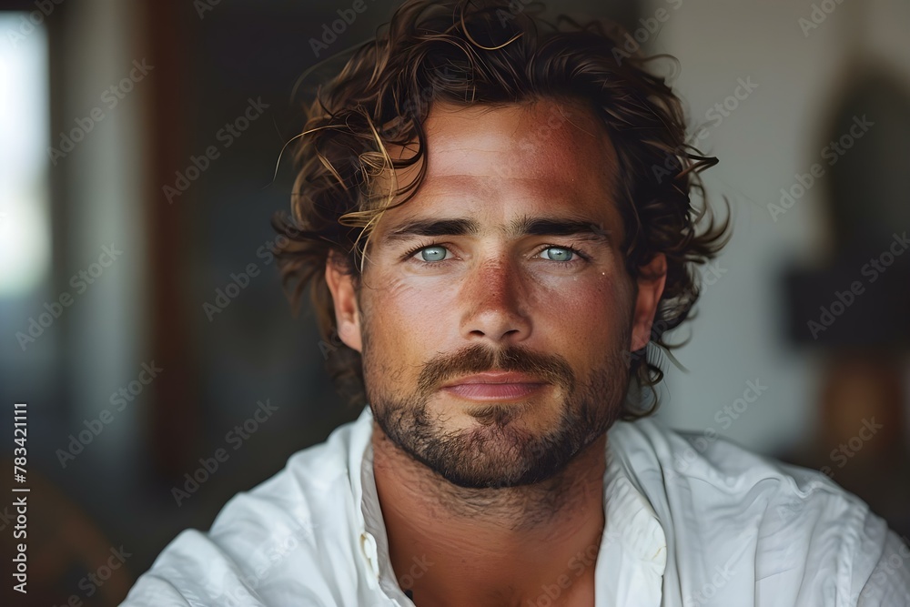 Portrait of a Pensive Man with Curly Hair. Concept Men's Fashion, Creative Portraits, Curly Hair Inspiration, Pensive Mood