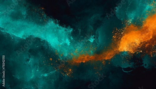 teal and orange abstract watercolor background digital painting generative ai © Lauren