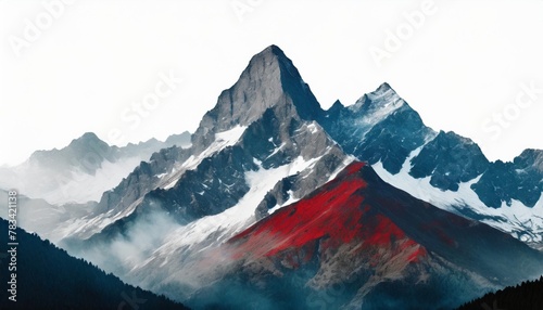 majestic mountain range painted with red white and blue colors on a white background