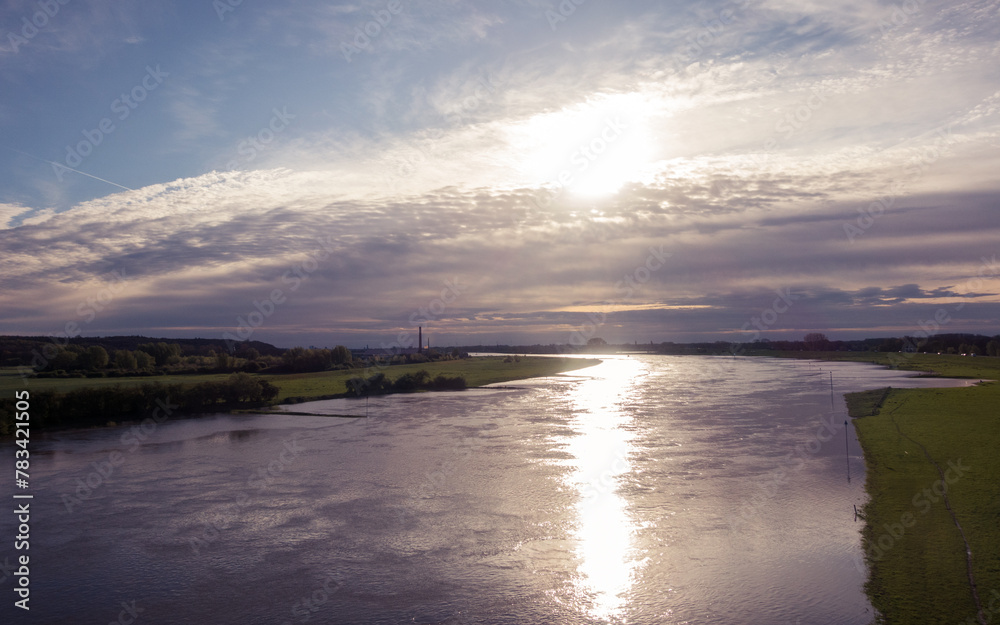 The river Nederijn seen from the bridge at Heteren, The Netherlands, on a morning in spring