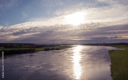 The river Nederijn seen from the bridge at Heteren, The Netherlands, on a morning in spring