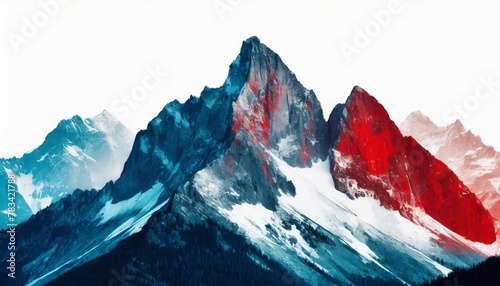 majestic mountain range painted with red white and blue colors on a white background