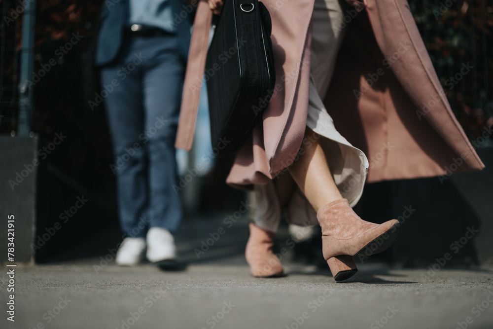Dynamic image of young business professionals feet in motion, symbolizing confidence and teamwork. Dynamic image of young business professionals feet in motion, symbolizing confidence and teamwork.