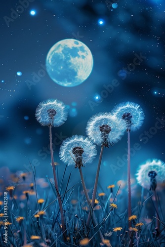 Dandelions under a Moonlit Sky