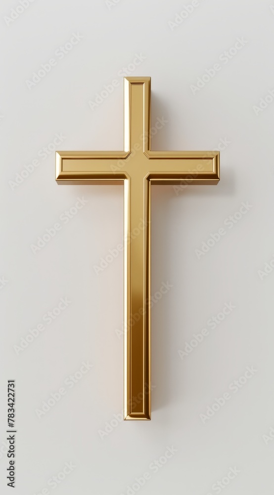 Golden Cross on a Plain Background