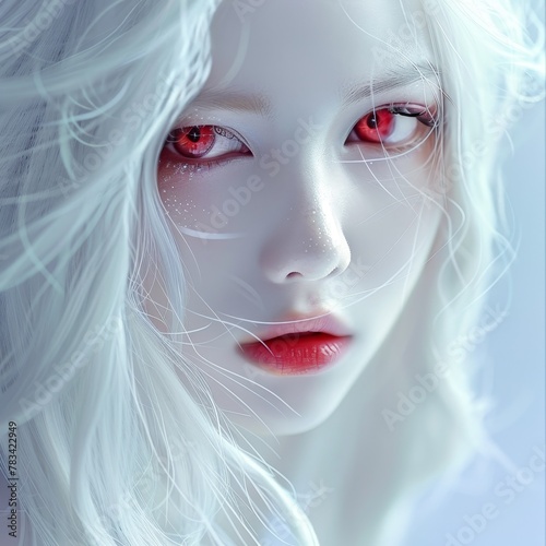 Mystical Red-Eyed Woman with Ethereal Glow