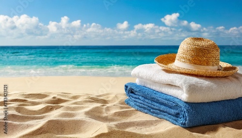 towel on sand and beach background