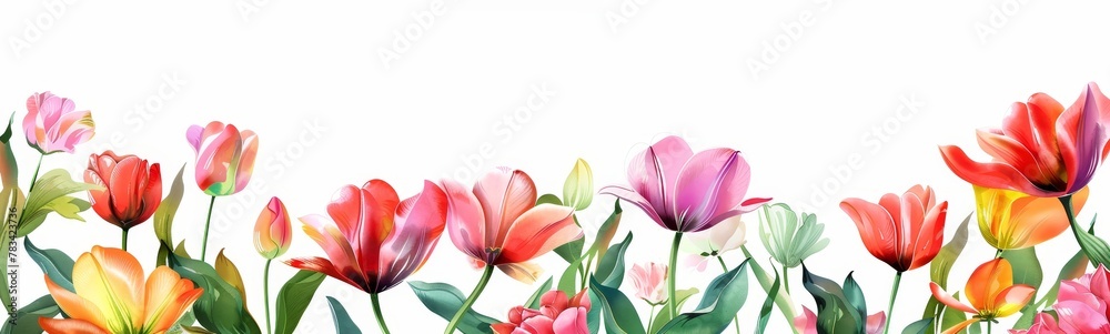 Fototapeta premium Colorful Tulips on a Bright Background