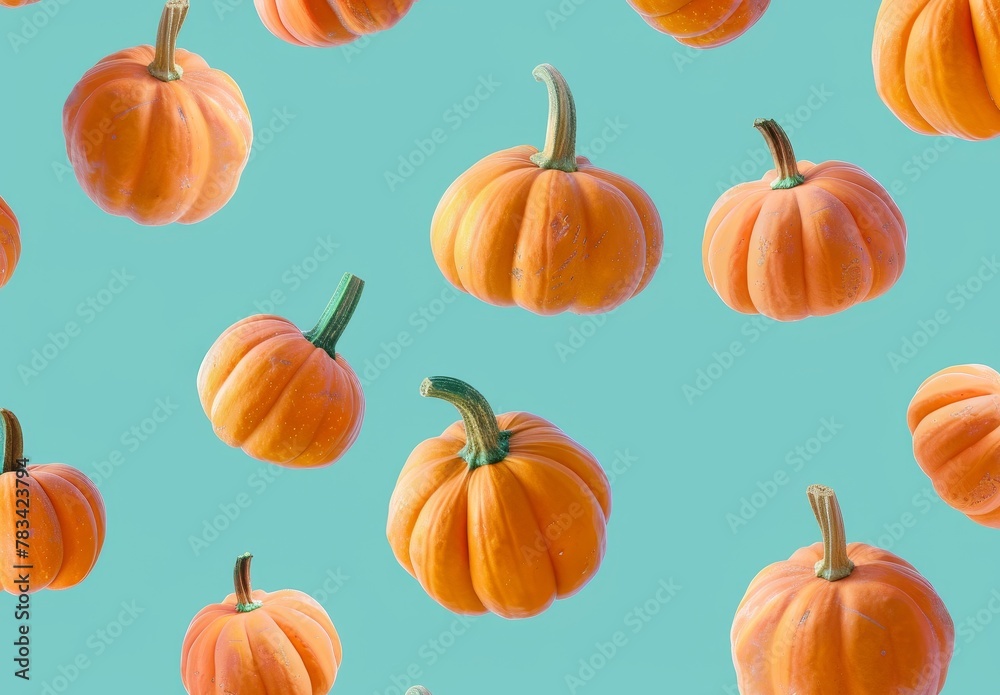 Floating Pumpkins on a Teal Background Floating Pumpkins on a Teal Background
