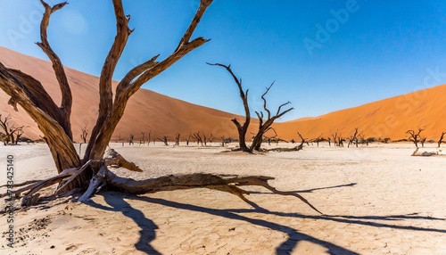 view of dead trees near the sossusvlei sand dunes namib desert namibia
