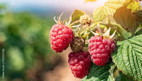 fresh raspberries growing in a field ideal for food and agriculture concepts