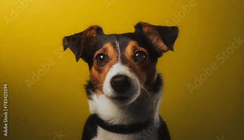 funny jack russell terrier dog portrait on yellow background