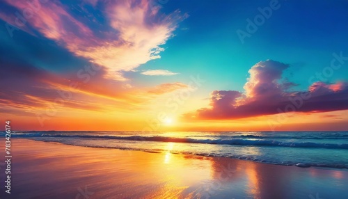 sky blue with cloud background vector horizon beach sunset with yellow pink orange pastel in spring panorama beautiful nature morning sunrise sky in summer banner landscape background © Aedan