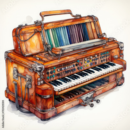 Watercolor harmonium, clipart Illustration, Generative Ai