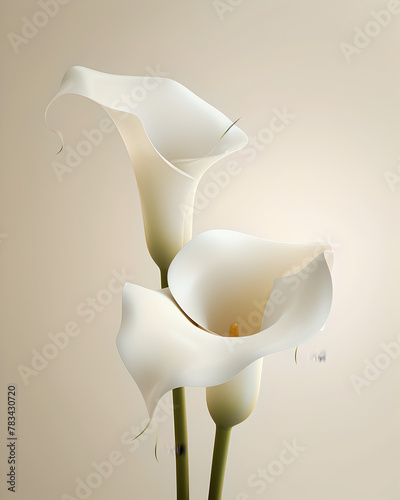 two calla flowers are intertwined with each other on white background