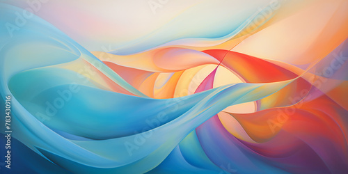 Abstract background, flowing waves and bright pastel colors.