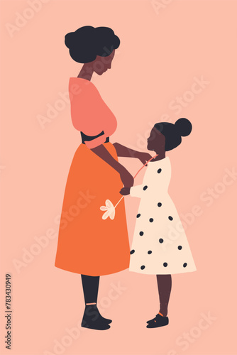 vector illustration mother with her kid flowers background