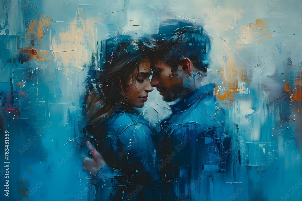 Embrace Amidst Turmoil: A Poignant Oil Painting. Concept Oil Painting, Emotional Art, Turmoil, Embrace