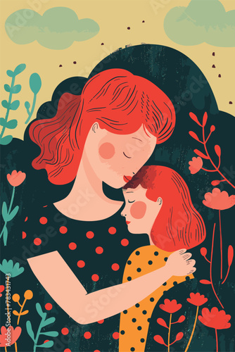 vector illustration with her kid flowers background