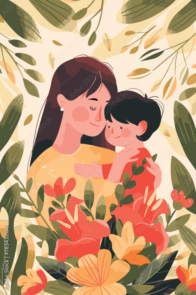 vector illustration with her kid flowers background vector illustration with her kid flowers background