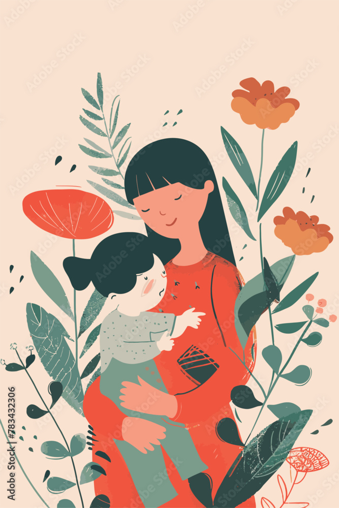vector illustration with her kid flowers background vector illustration with her kid flowers background