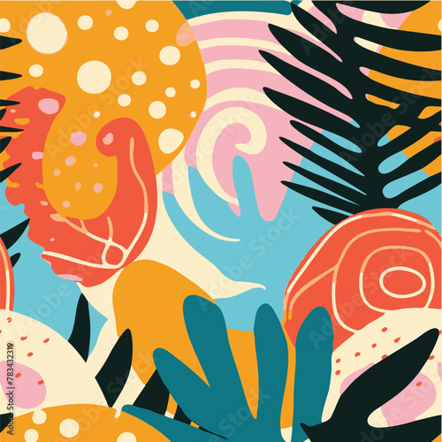 Tree leaves found in the forest artistically represented in an abstract and colorful way. Modern art. Design vector illustration concept.