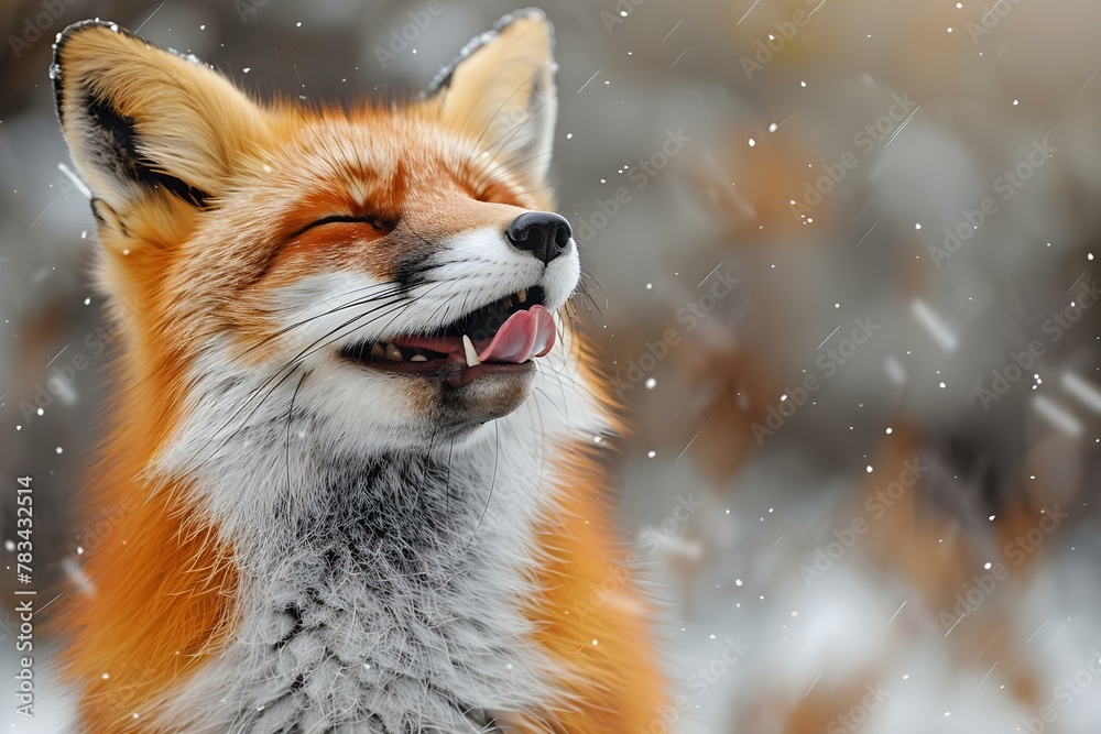 Obraz premium Frolicsome Fox Enjoying Snowflakes. Concept Winter Wonderland, Fox Photography, Snowy Scenes, Wildlife Adventures, Nature Encounters