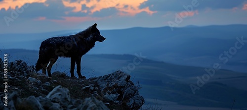 Embracing Solitude: Majestic Lone Wolf Exudes Strength and Serenity, Silhouetted Against a Rugged Rocky Outcrop, Symbolizing Resilience and Independence in the Wild Wilderness Landscape