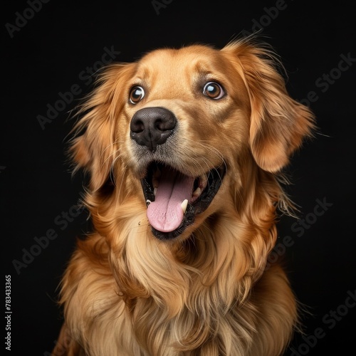Portrait of a Happy Golden Retriever Against a Black Background