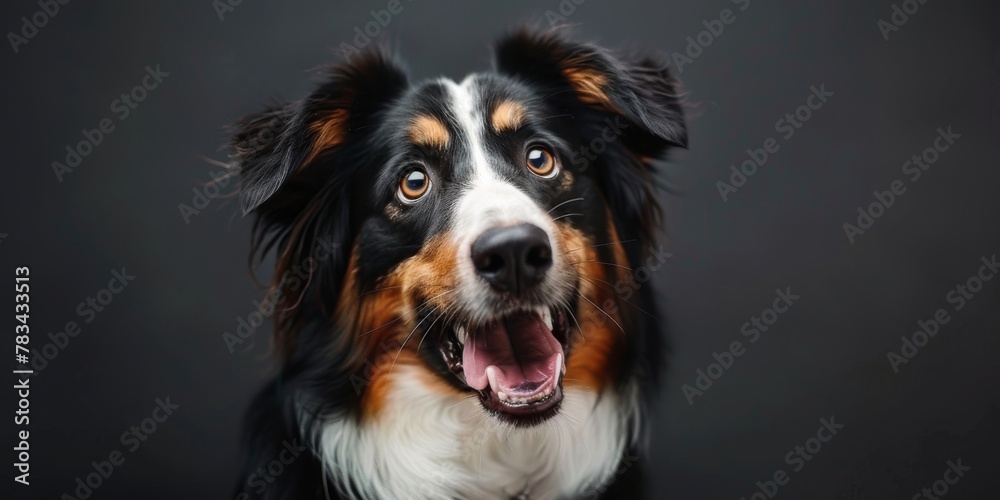 Portrait of an Australian Shepherd dog with a lively expression suitable for pet care industry