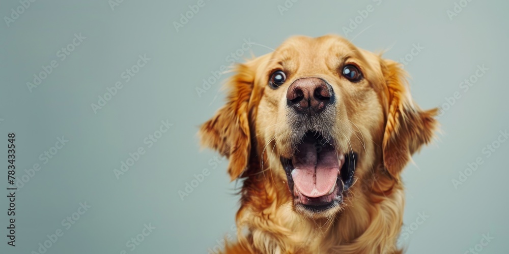 Happy golden retriever dog portrait ideal for pet care industry Happy golden retriever dog portrait ideal for pet care industry