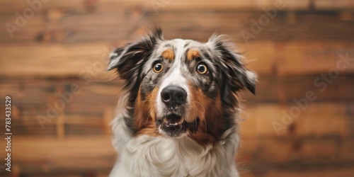 Surprised Australian Shepherd Dog with Vivid Expressive Eyes