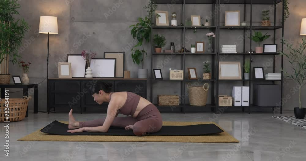 Japanese mature woman practice yoga at home Stock ビデオ | Adobe Stock