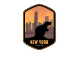 New Yor vector label with Beaver near Governors Island