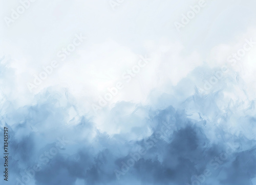 Misty Blue Mountainscape, Soft Watercolor Fog, Ethereal Landscape Background with Copy Space