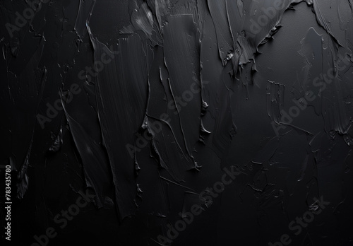 Abstract Black Brush Strokes, Textured Artistic Paint, Dark Background with Copy Space