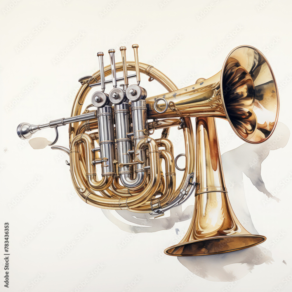 Naklejka premium Watercolor Bugle, clipart Illustration, Generative Ai