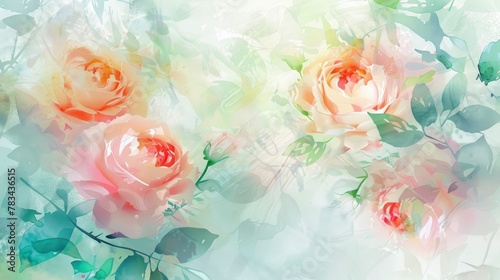 A beautiful abstract background illustration with watercolor roses and peonies in pastel colors © CgDesign4U
