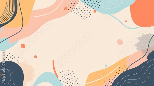 abstract background with simple shapes and line art, flat design, colorful pastel color palette